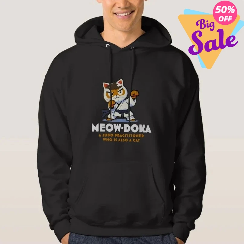 

Забавный дзюдо с черным поясом, милый пуловер с мультяшным котом, толстовка с капюшоном, новинка, удобные повседневные мужские толстовки из 100% хлопка, модная уличная одежда