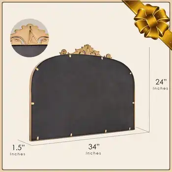 經典復古家居裝飾,24英寸 x 34英寸金色傳統拱形裝飾鏡,設計成可倚靠在牆上,增添立體感。 8 最佳銷售 美學之鏡 - №6