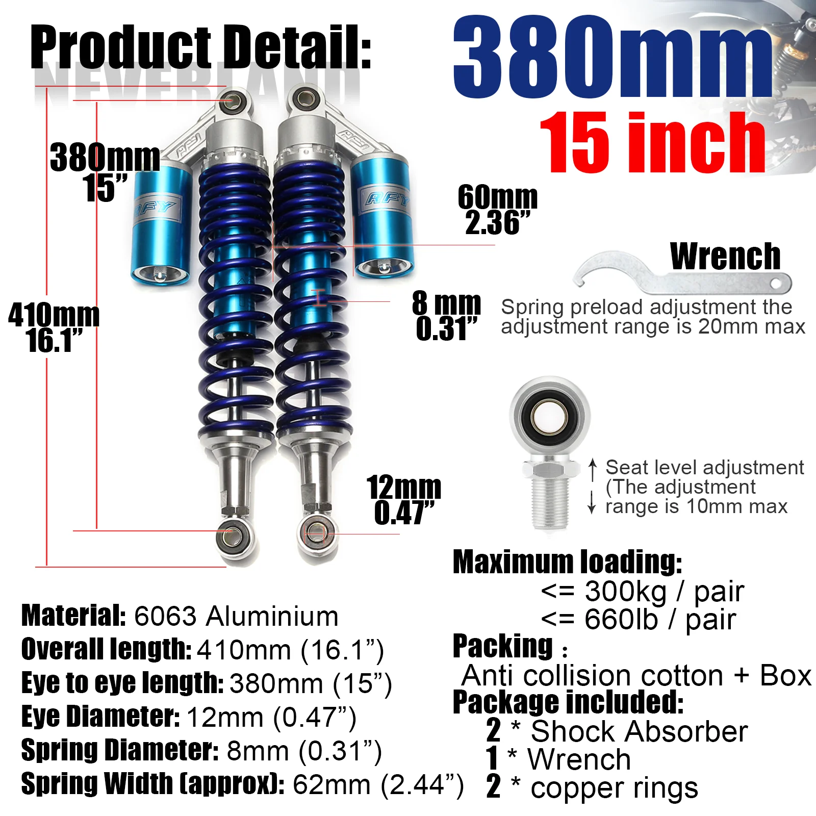 400mm 380mm 360mm 440mm Stoßdämpfer Motorrad Motocross Moto Zubehör Suspensation Schutz Bike Dirt Quad Roller ATV