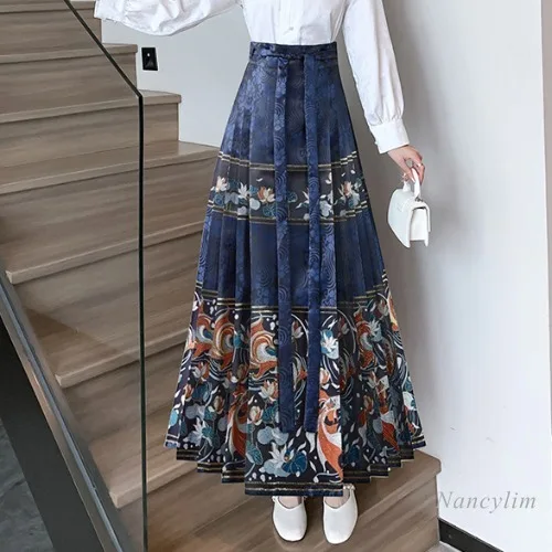 New Chinese Style Horse-Face Skirt Suit Women\'s Spring Clothing 2024 New Daily Improved Hanfu White Blouse Match Long Skirts