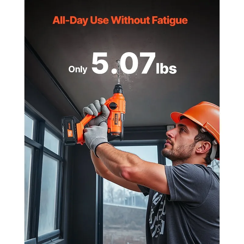 20V SDS-Plus Cordless Rotary Hammer Drill Kit 0.6-Inch 1000RPM 2 Functions