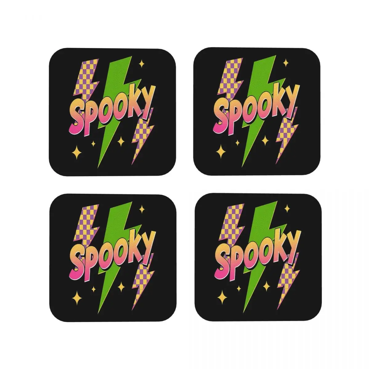 

Neon Checkered Spooky Halloween Coasters Kitchen Placemats Non-slip Insulation Cup Coffee Mats For Home Tableware Pads Set of 4