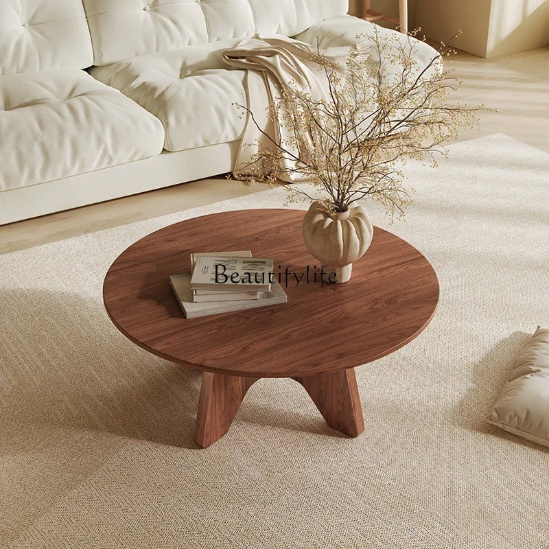 Walnut coffee table living room home light luxury high-end retro balcony round coffee table