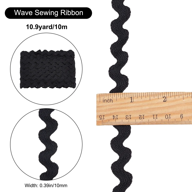 11 Yards 10mm/0.4“ Polyester Rick Rack Trim Wave Bending Fringe Trimming Ribbon Polypropylene Fiber Ribbons