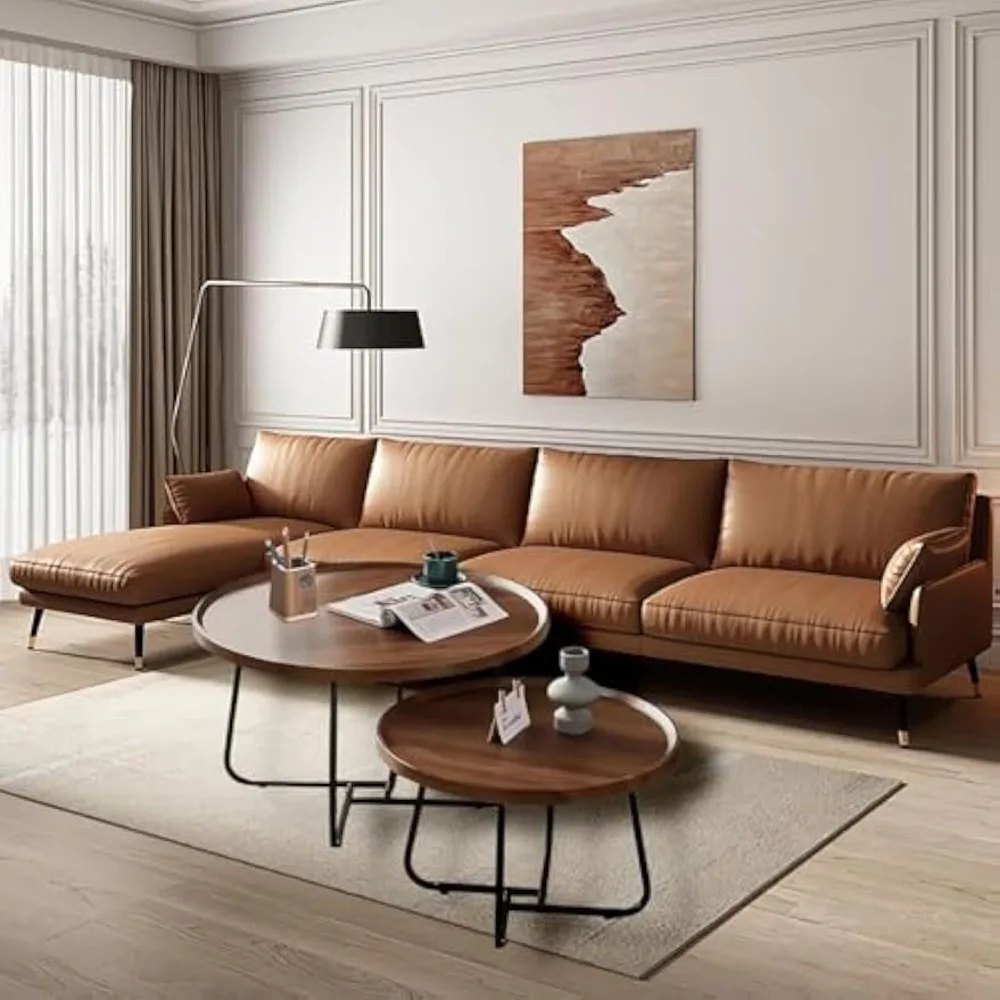 مجموعة طاولات قهوة متداخلة مستديرة من خشب الجوز 28 حديثة في منتصف القرن، تصميم مخدد لغرفة المعيشة أو غرفة النوم أو شرفة المكتب