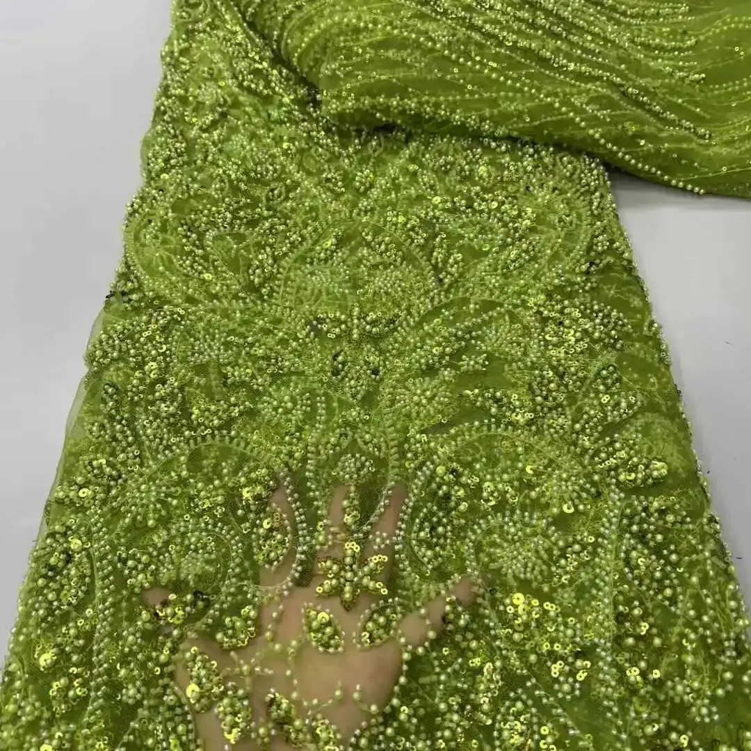 

Africa Nigerian Beaded French Mesh Lace With Sequins High Quality 2025 Embroidery Lace Sequins Lace For Wedding Dresses Women