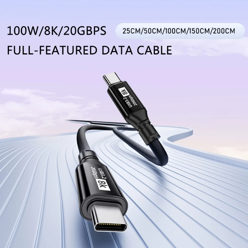 Высокоскоростной зарядный кабель USB C, шнур, мощность 100 Вт, скорость передачи данных 20 Гбит/с, поддержка передачи видео 8K60