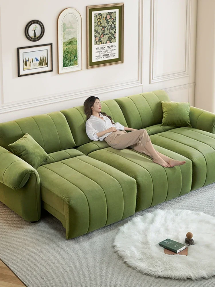 Sofa Large and Small Apartment Type Dark Green Flannel Multifunctional Electric Sofa Bed