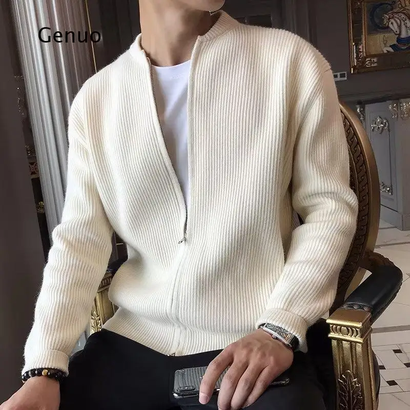 Men Solid Color Lapel Knit Cardigan Sweater Casual Slim Fit Blazer Coat Autumn Winter Daily Wear
