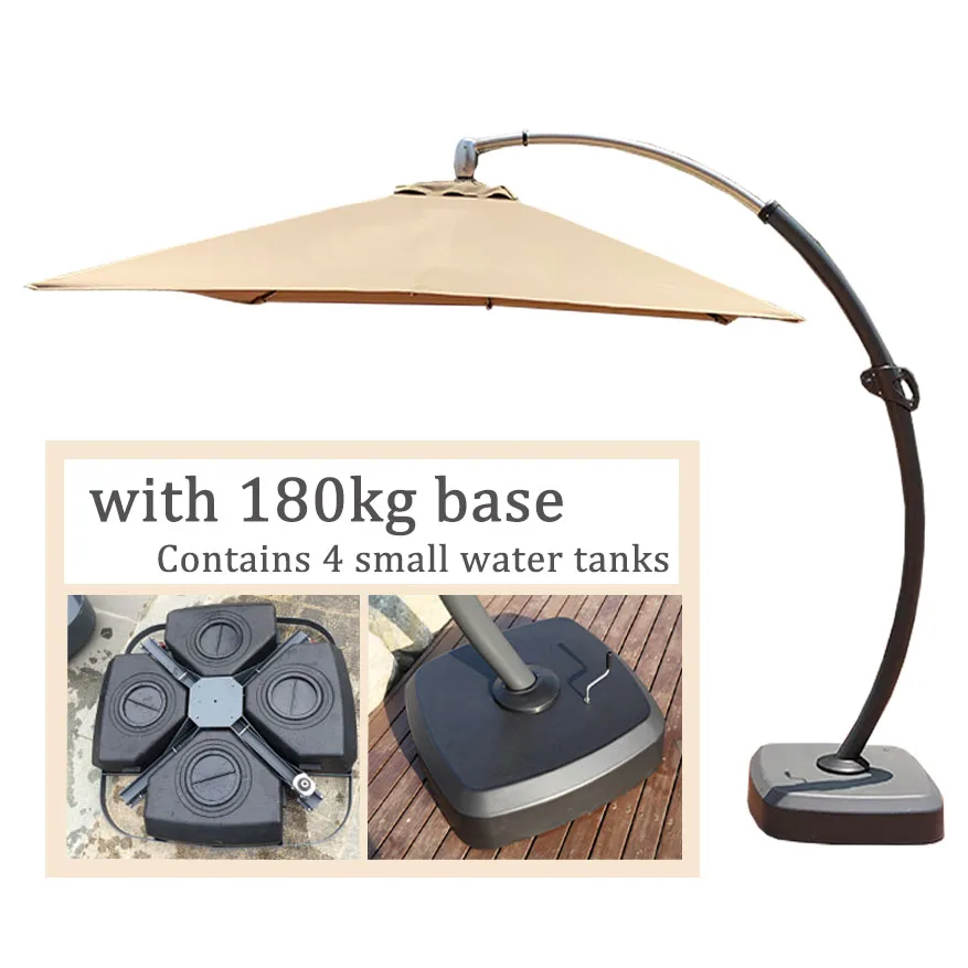 Luxury Curvy Cantilever Waterproof Parasol Umbrella Deluxe Outdoor Patio Sunshade Base for Hotels Gardens Cafes Villas Courtyard