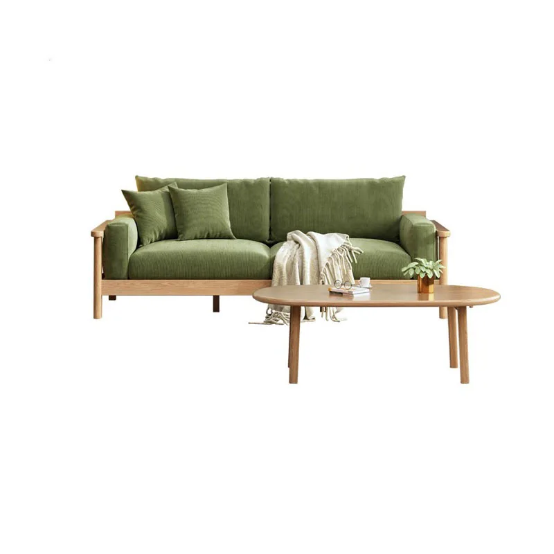 

Modern simple solid wood corduroy living room combination American light luxury log small apartment down seat cushion sofa