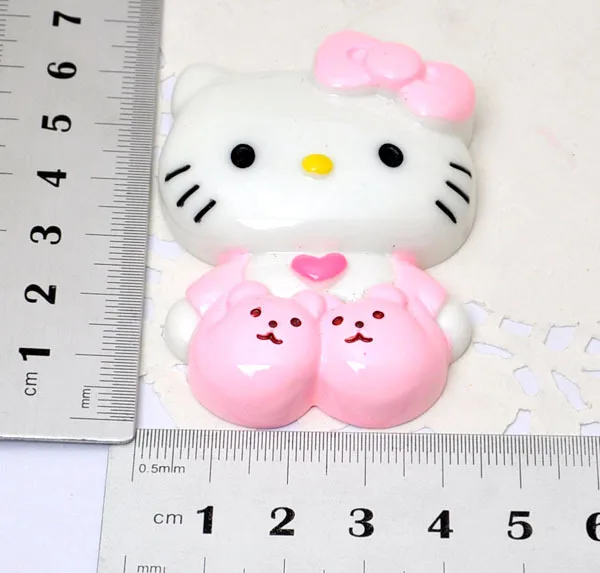 1pcs Super Large Korean Sitting Hello Kitty Resin Flatback Cabochon Doll - Medium Pink Bear Clothing KT Cat Handmade Materials