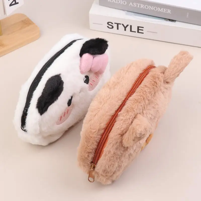 Astuccio per matite in peluche con fiocco di cartone animato Borsa per cancelleria di grande capacità Bella borsa per cosmetici in peluche Regali di compleanno di Natale