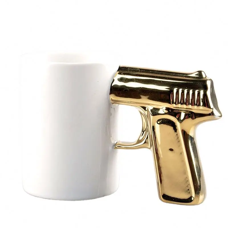 Zogifts Custom Ceramic White Black Gun Shaped Handle Water Coffee Mug Creative Simple Milk Tea Cup