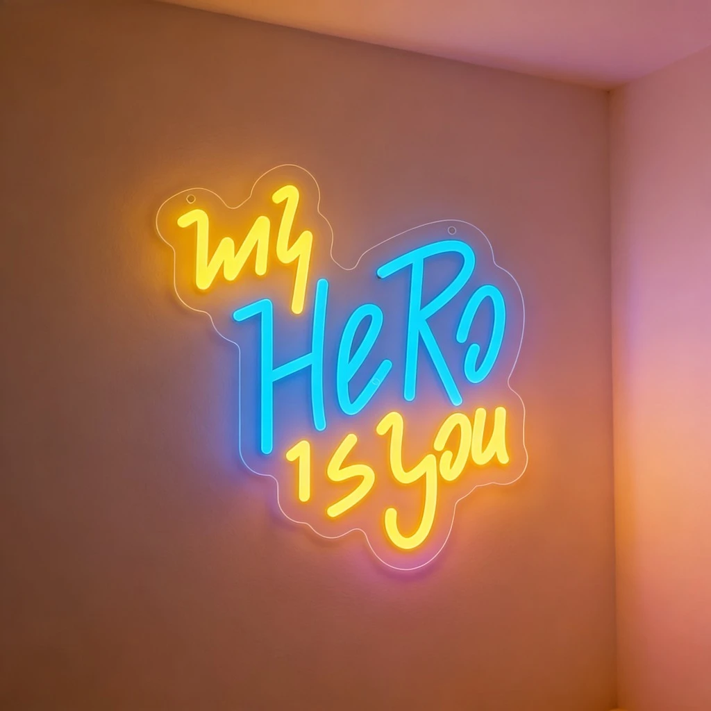 

My Hero Is You Neon Sign Wall Decor for Bedroom Gaming Room Office Inspirational Gift Hero Theme Dual Color LED Night Light