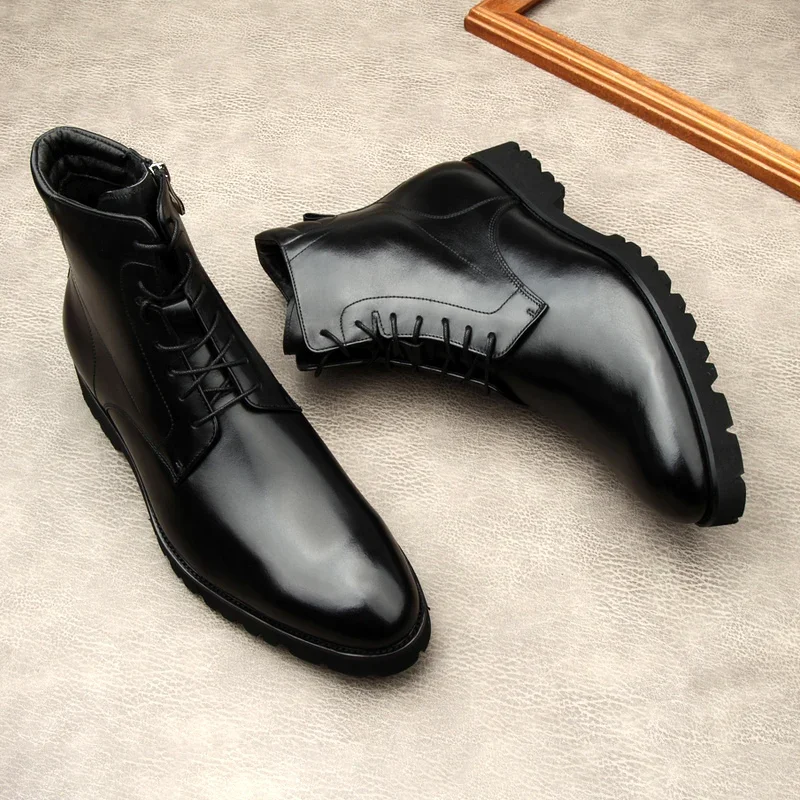 Large Size EUR46 Winter Black Mens Ankle Boots Genuine Leather Boots Male Office Shoes image 3
