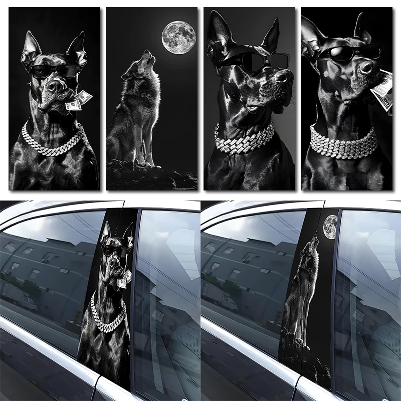 

2pcs Cool Dog Car Sticker Animal Car B Pillar Waterproof Decal Covering Scratch Car Decal Diy Car Modified Animal Sticker