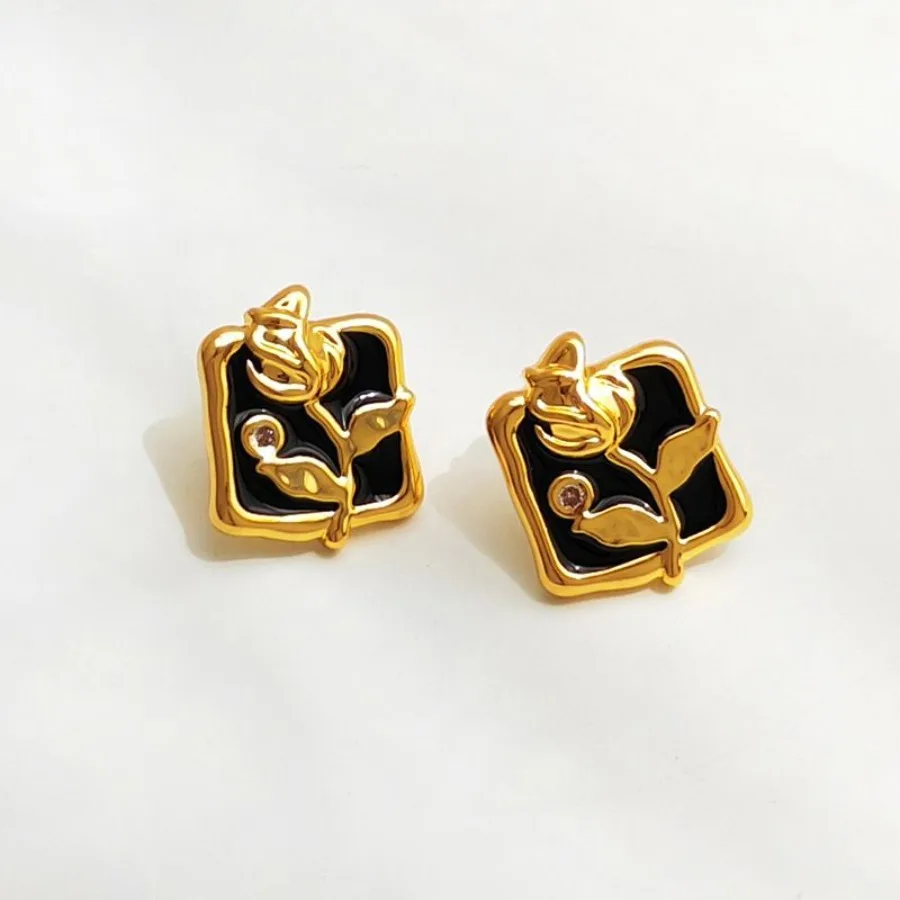

S925 Серебряные иглы Винтажные французские серьги-гвоздики Розовые геометрические серьги