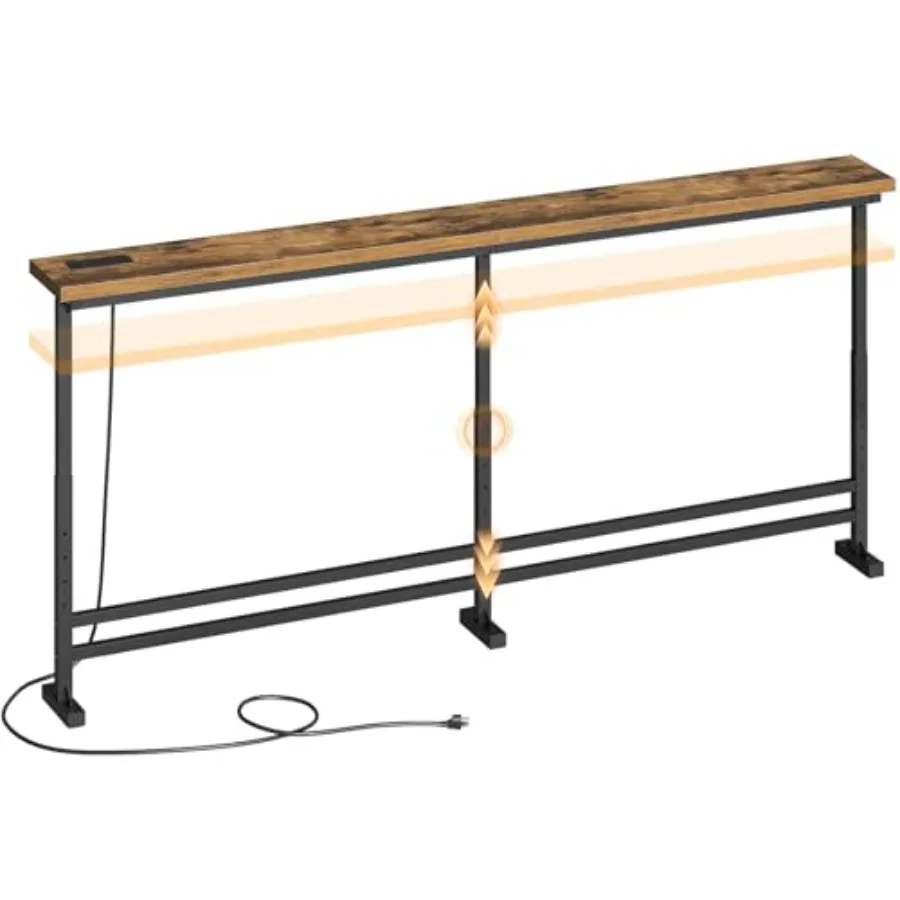 

Консольный столик 70,9 дюймов с регулируемой высотой 27,6–35,4 дюйма и розеткой. Узкий столик за диваном. Узкий длинный диван-стол для Li.