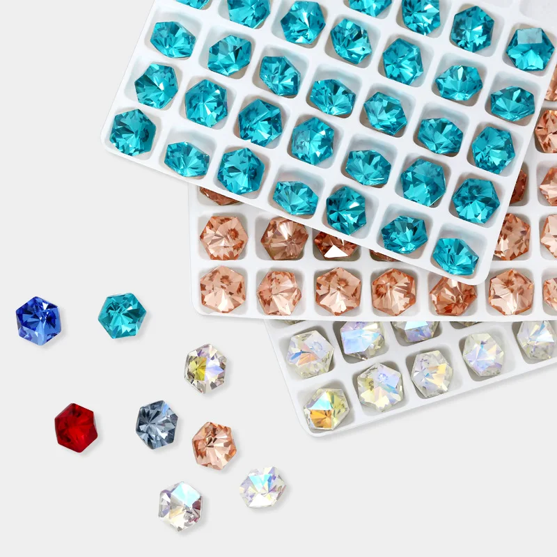 100pcs 8mm hexagonal diamond pointed bottom diamond nail beautifying product Fancai kaleidoscope shaped diamond decoration