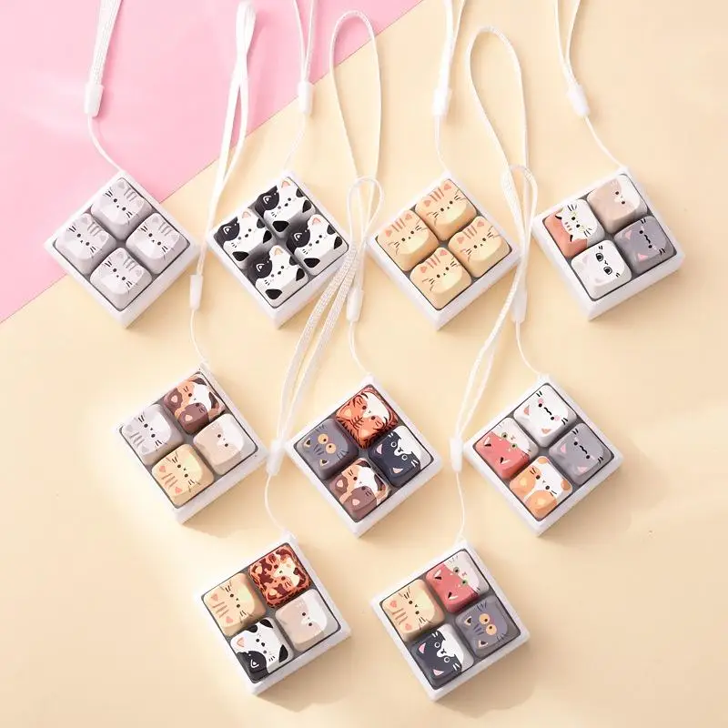 【!】Niedlicher Katzen-Tastenkappen-Fidget-Spielzeug, 4 Tasten, Tastatur-Anhänger, Stressabbau-Klicker-Spielzeug, Taschenanhänger, Geschenk für Mädchen – Detail 2