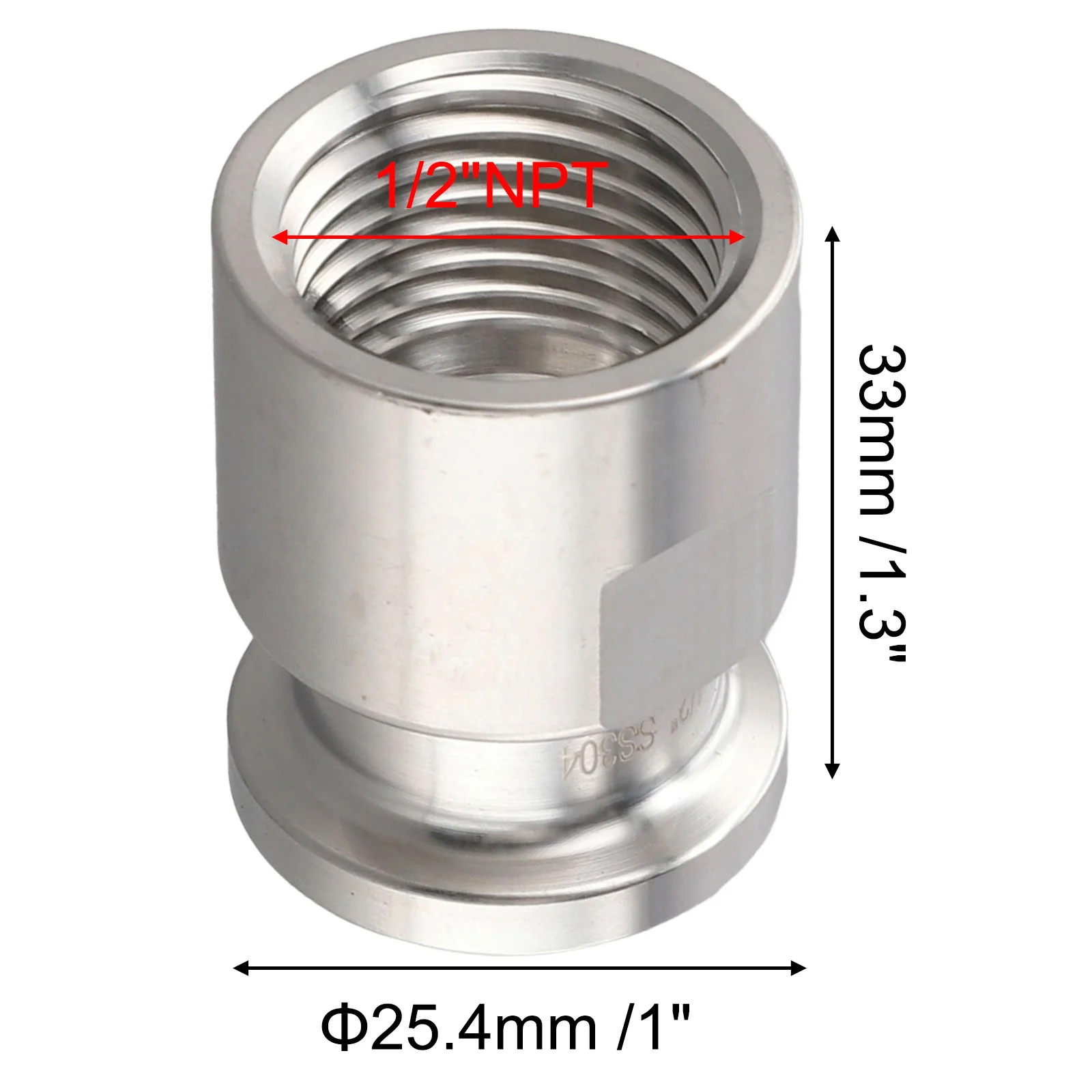 12 in Tri Clamp Adaptor Compatible with NPT Connections Designed for Dairy and Beverage Applications using Stainless Steel
