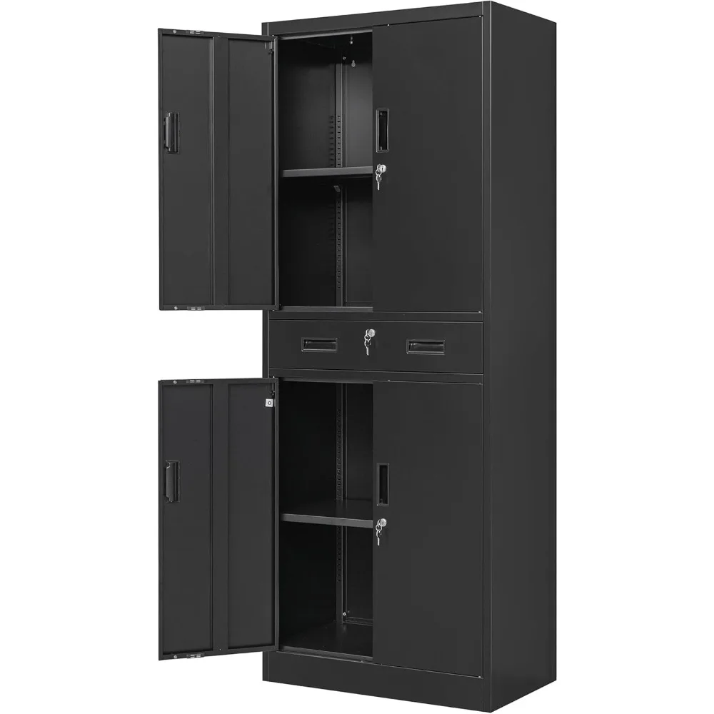 

Metal Storage Cabinet, 71 H x 28 W x 16 D Locking Storage Cabinet with Adjustable Shelves and One Drawer, Steel Cabinet for Offi