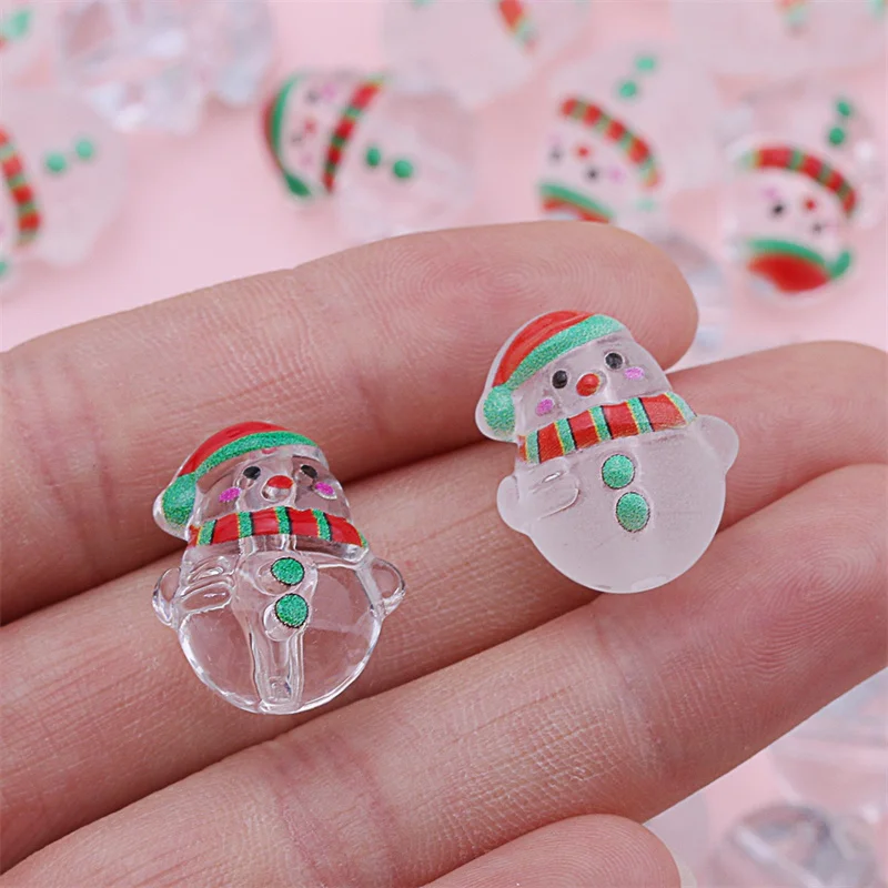 Christmas style 100pcs/lot color pattern print Transparent matte effect cartoon snowman shape acrylic bead diy jewelry accessory