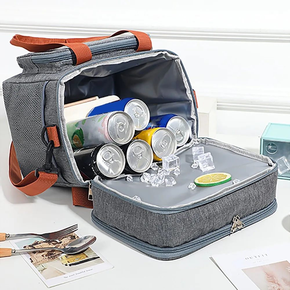 Portable Oxford Cloth Material Insulated Lunch Bag Waterproof Lining 10L Lunch Cooler Bag Double Deck Lunch Bag For Men