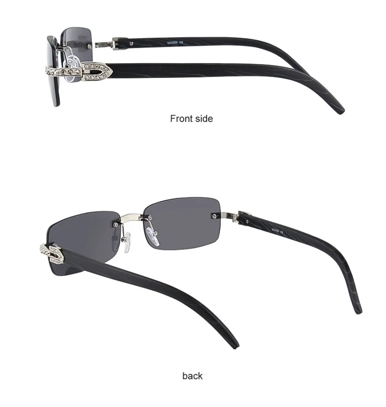 Kenbo Vintage randlose Rechteck Sonnenbrille für Frauen Männer Luxus Brille Mode Kristall Holz Brillen Sonnenbrillen uv400 – Detail 8