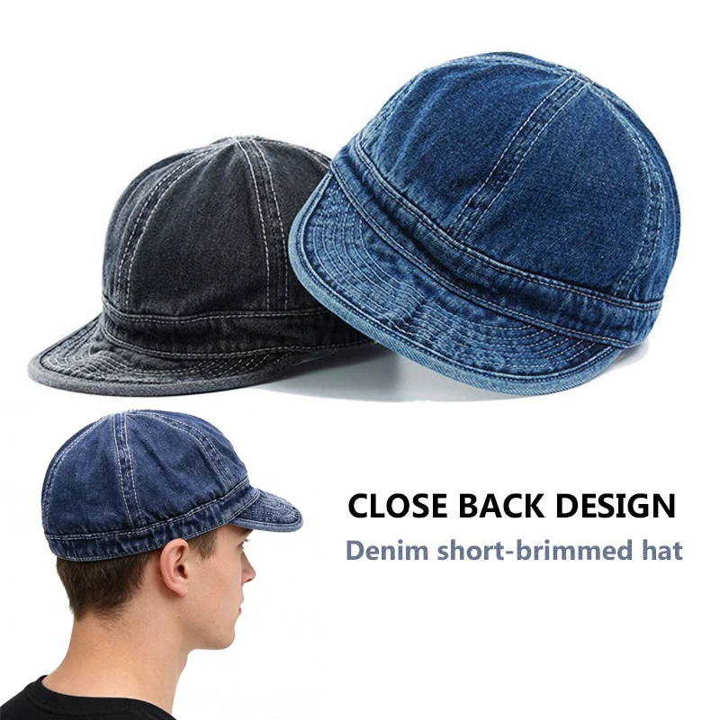 

Full Closed Short Brim Soft Top Denim Fitted Caps Hats Bill New Trucker Men Dad Hip Hop Baseball Sun Visor Era