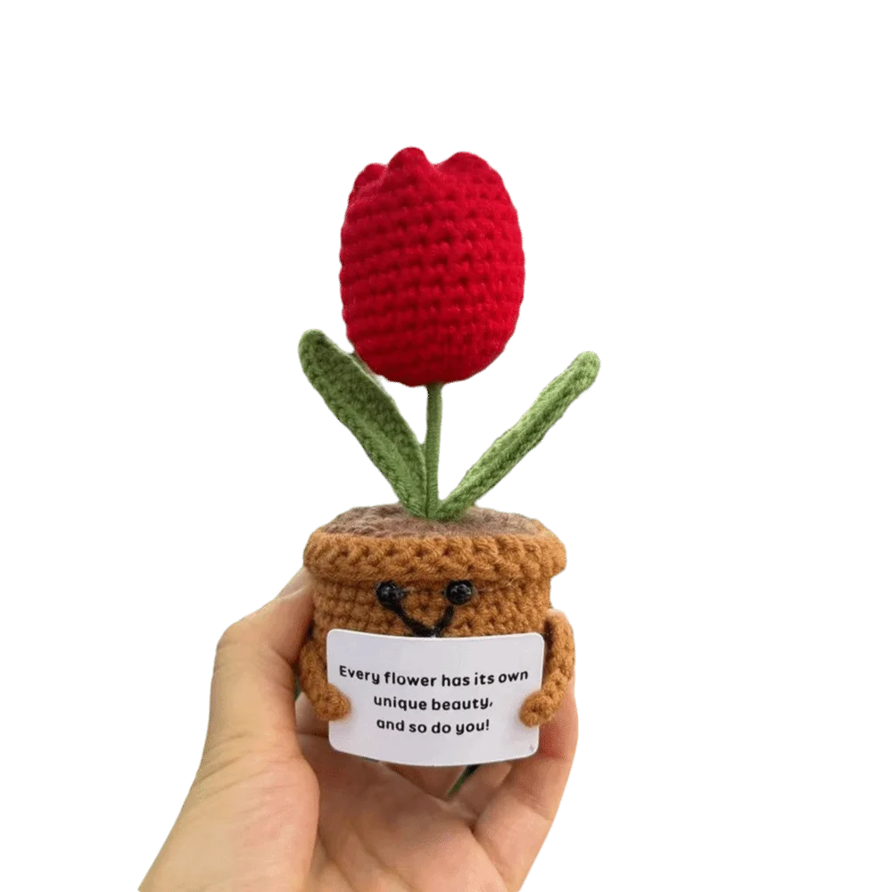 

Hand Knitted Artificial Tulip Ornament Mini Size Finished Product Weaving heart decorations Inspirational Message Card