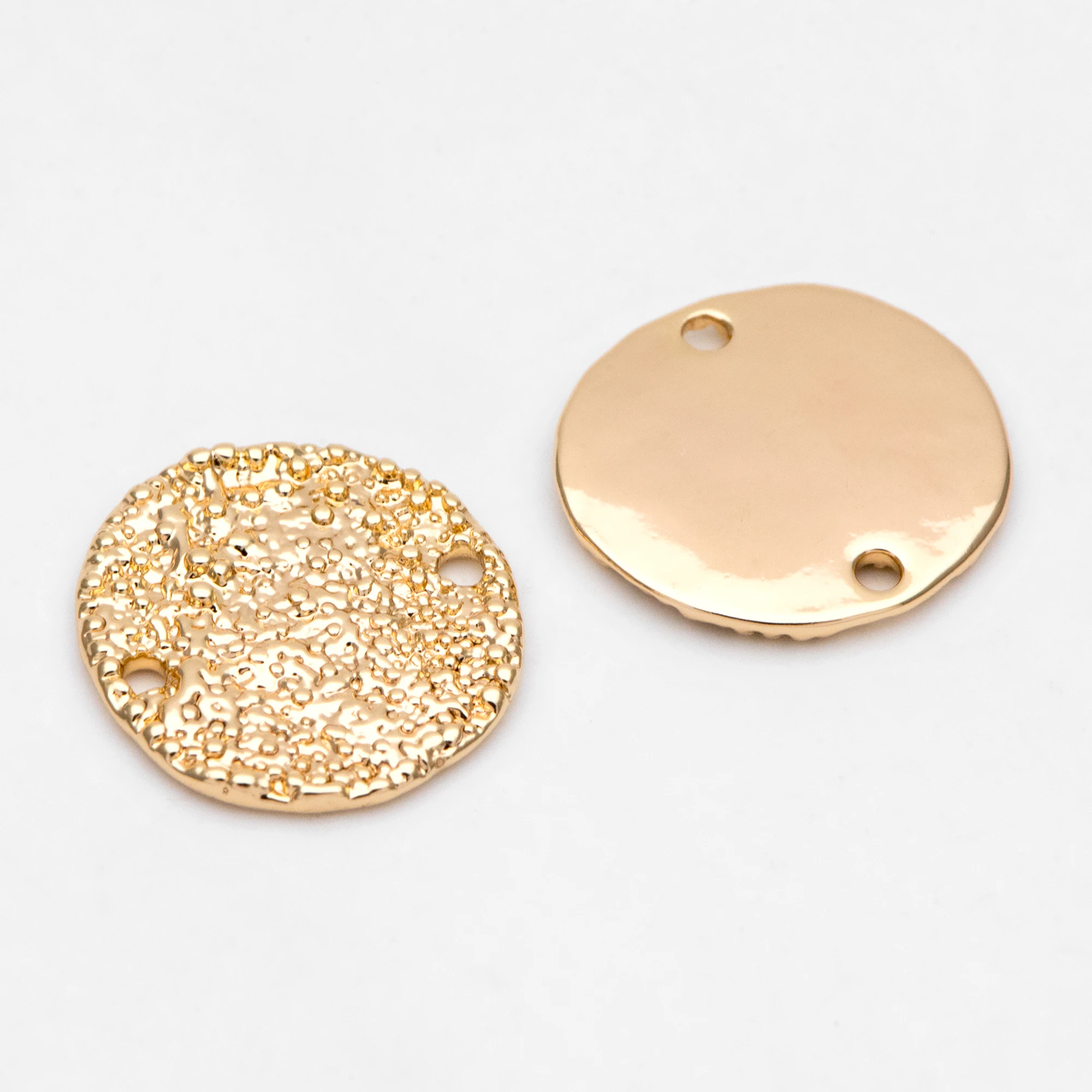 

10pcs Round Rough Disc Connectors 16mm, Gold/ Rhodium Plated Brass Coin Disk Charms (GB-3171)