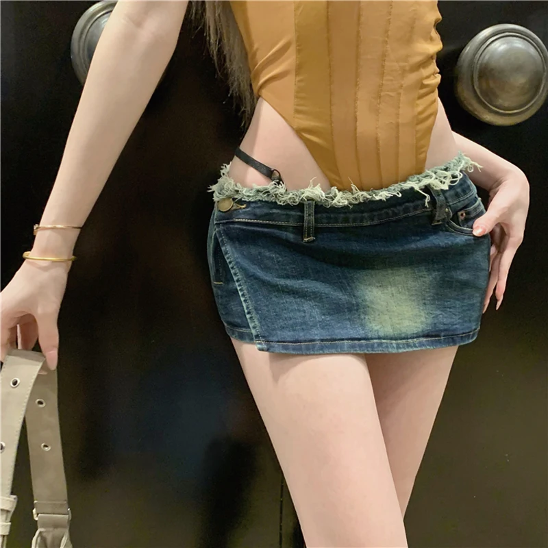 

Mini Shorts Y2K Streetwear Low Waist Female A Line Denim Shorts Skirt for Women American Retro Asymmetrical Sexy Jeans Pants