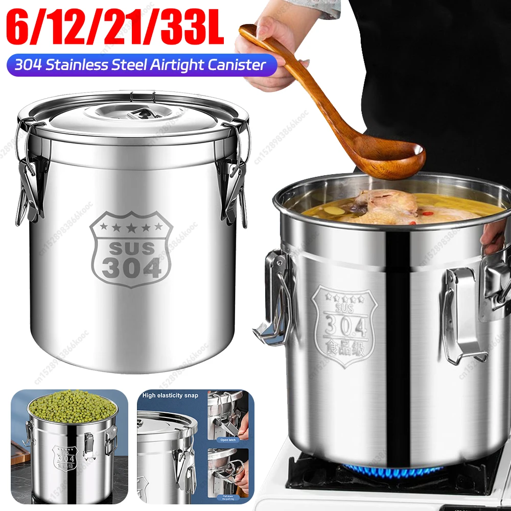 

Coffee Container Stainless Steel Large Capacity Vacuum Sealed Storage Jar for Sugar Bean Airtight Canister Bucket 6/12/21/33L