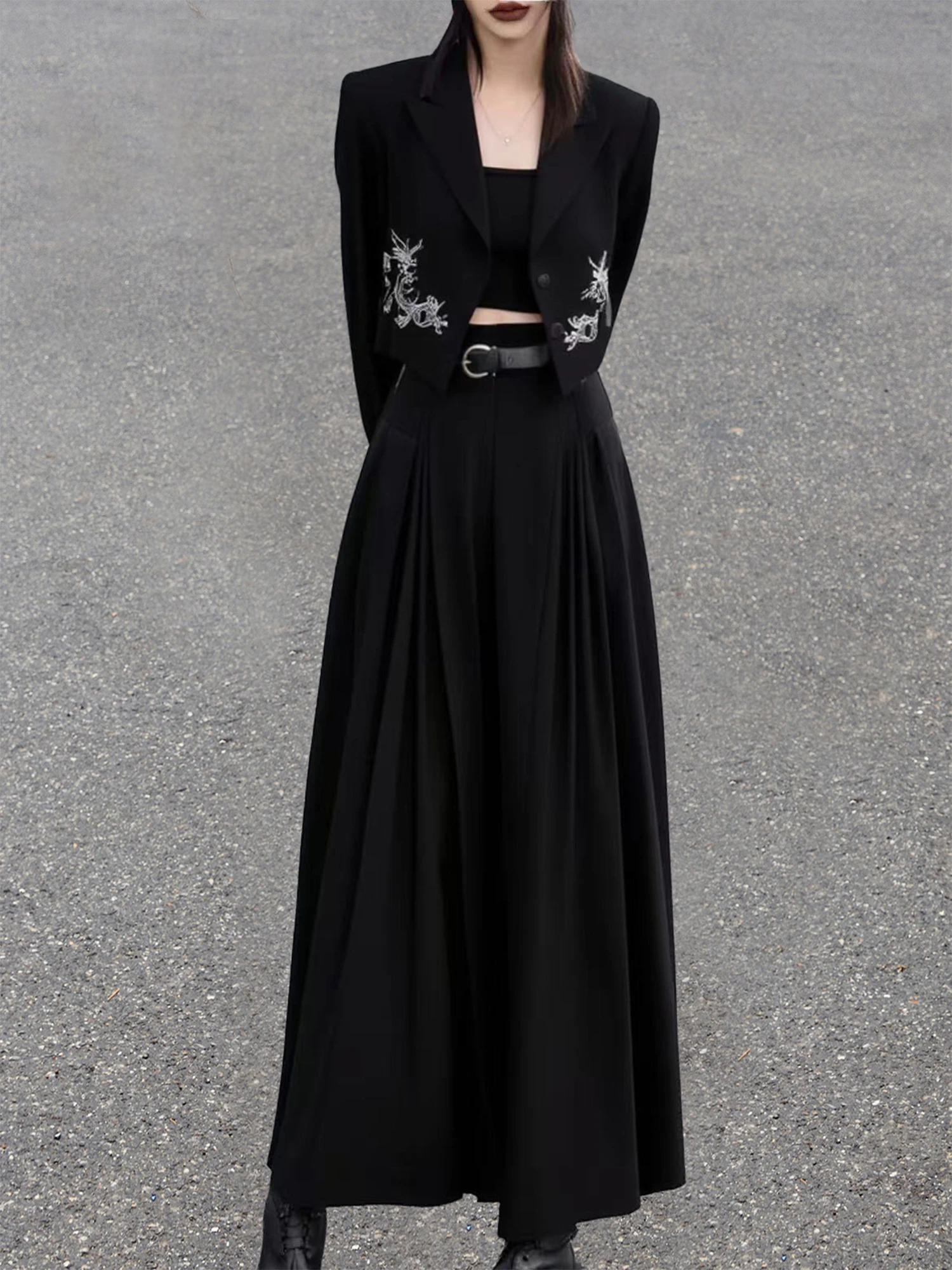 

Брюки-палаццо с драконьим узором Bla Dragon Pattern, свободного кроя, для офиса, повседневные, китайский бренд Yb253288