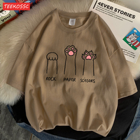 Rock Paper Scissors Funny Cat Men'S T Shirts Lovely Outdoor Tees Kawaii Personality Tee Clothing Holiday Pattern Half Sleeve