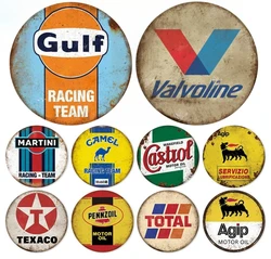 Motor Oil Round Metal Signs Vintage Gas Station Tin Plaque Wall Art Hanging Plate for Bar Garage Man Cave Home Decor