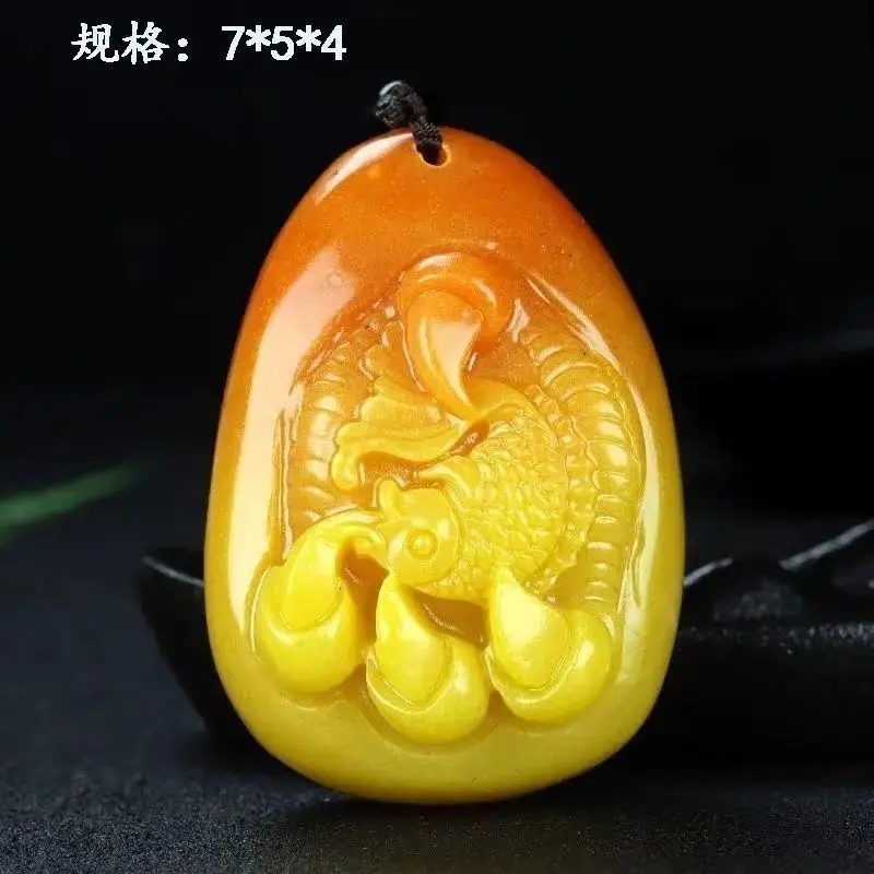 Yellow Jade Handheld Figurine Grasping Wealth Symbol Carved Amulet Decor