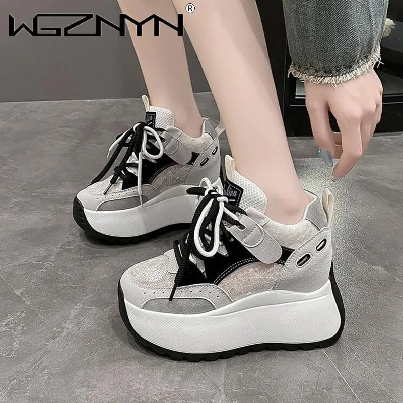 2024 Women Platform Sneakers Autumn Breathable Wedges Casual Shoes 10CM High Heels Thick Sole Sneakers Woman Deportivas Mujer