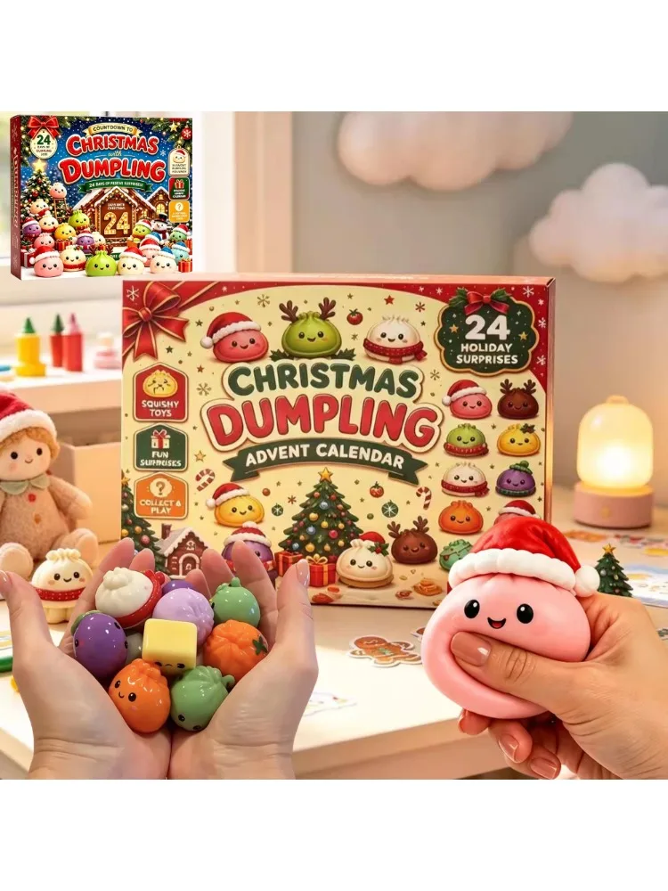 Weihnachts-Adventskalender 24 Tage Dumpling Squishy Spielzeug Langsam Aufsteigendes Fidget-Quetschspielzeug Stressabbau Weihnachtsdekoration Geschenk