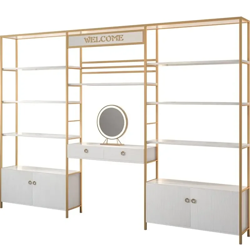 Cosmetics Display Cabinet Beauty Salon Skin Care Barber Shop Product Display Cabinet with Mirror Nail Art Shelf Display Shelf wi