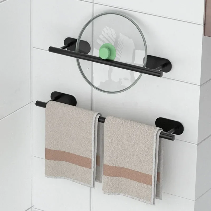 Self-Adhesive Towel Bar Holder Without Drilling Hole Tower Rack Hanger Shelf Storage Bathroom Towel Rod Bath Kitchen Towel Rail