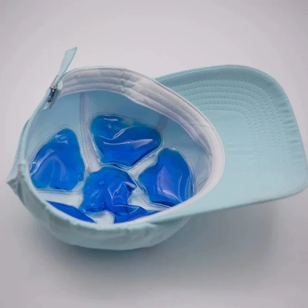 Pacote de gelo em gel de PVC azul - Almofada de resfriamento ajustável para capacetes e chapéus |   Acessório exterior portátil de viagem de compressa fria reutilizável