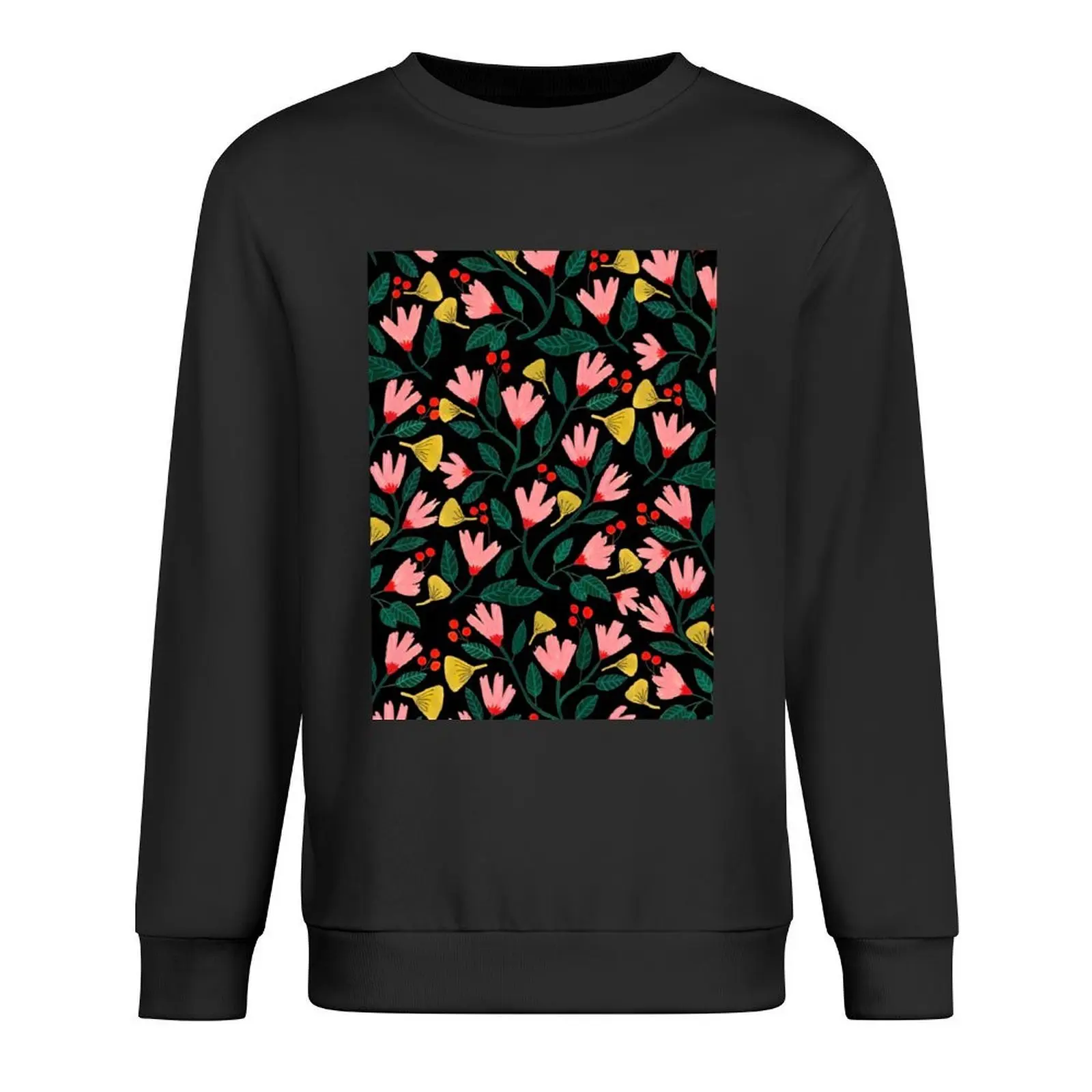 

Pink Florals on Black Pullover tracksuit autumn japanese style korean style clothes oversize sweatshirt