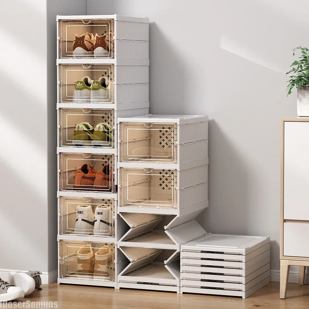 Storage No Installation Fold Plastic  Shoes Case Drawer Stackable Box Thickened Drawer Case Organizer Shoe Box Simple Shoes Rack