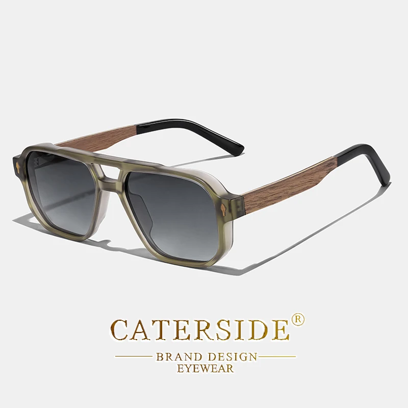 CATERSIDE Polarisierte Piloten-Sonnenbrille für Herren, UV400, Premium-TR-Rahmen und Holzbügel, Retro-Sonnenbrille im quadratischen Design zum Fahren und Angeln – Detail 15