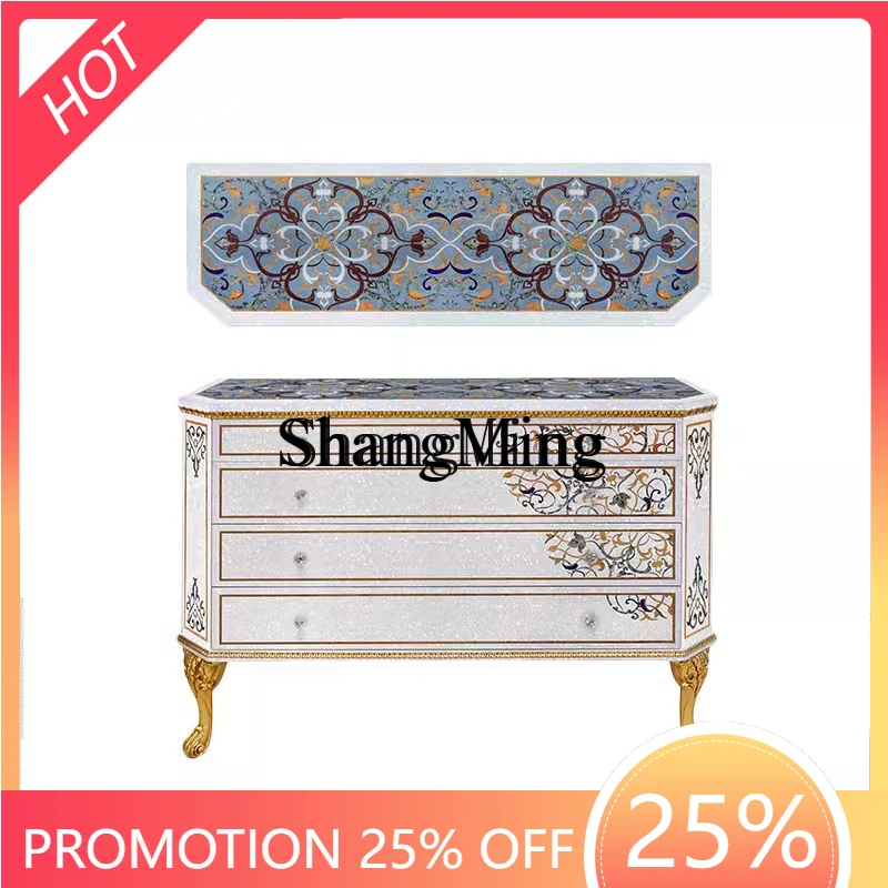 FG classical solid wood chest large shell parquet storage locker luxury villa furniture villa living room decoration