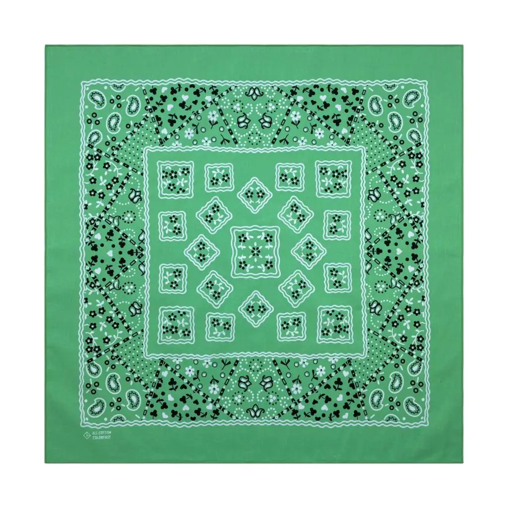 High Quality New Design Hip Hop Green Cotton Square Scarf Ethnic Flowers Bandana Scarf Print Headband Paisley Gifts Unisex