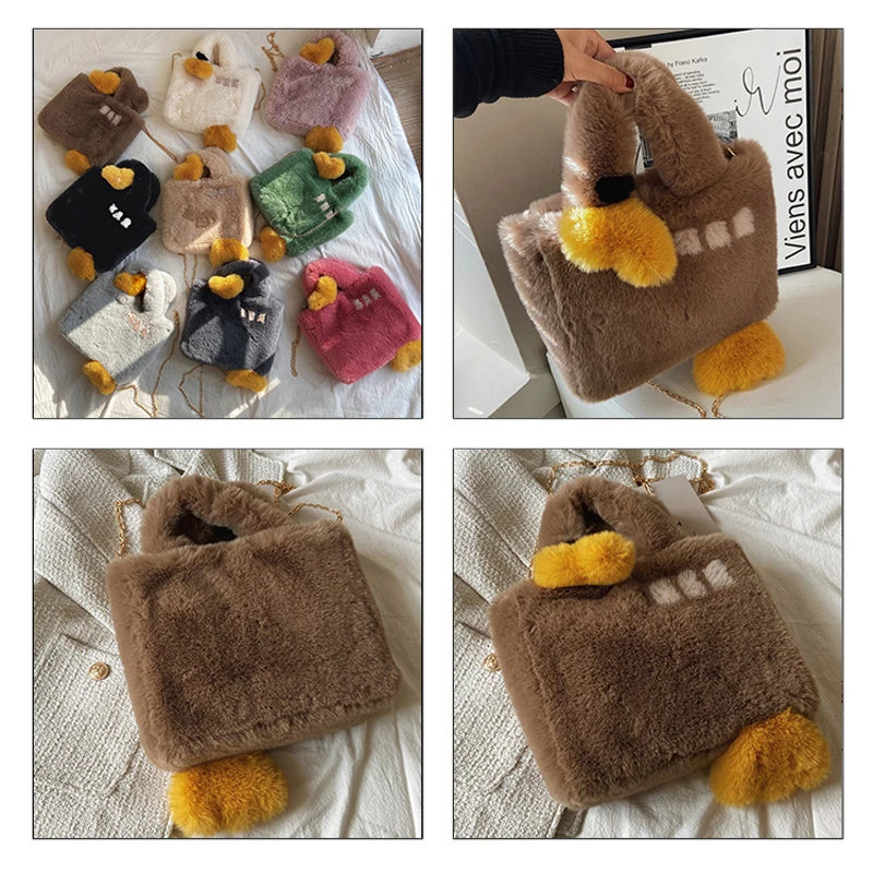 INS Plush Tote Bags Luxury Designer Handbag Furry Bag Chain Fur Shoulder Bags For Women Soft Fluffy Bag New Winter Messenger Bag